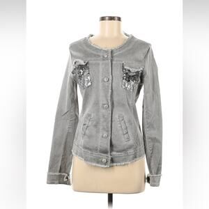 Sunny Studio Paris grey raw edge bling pocket button down shirt, 9